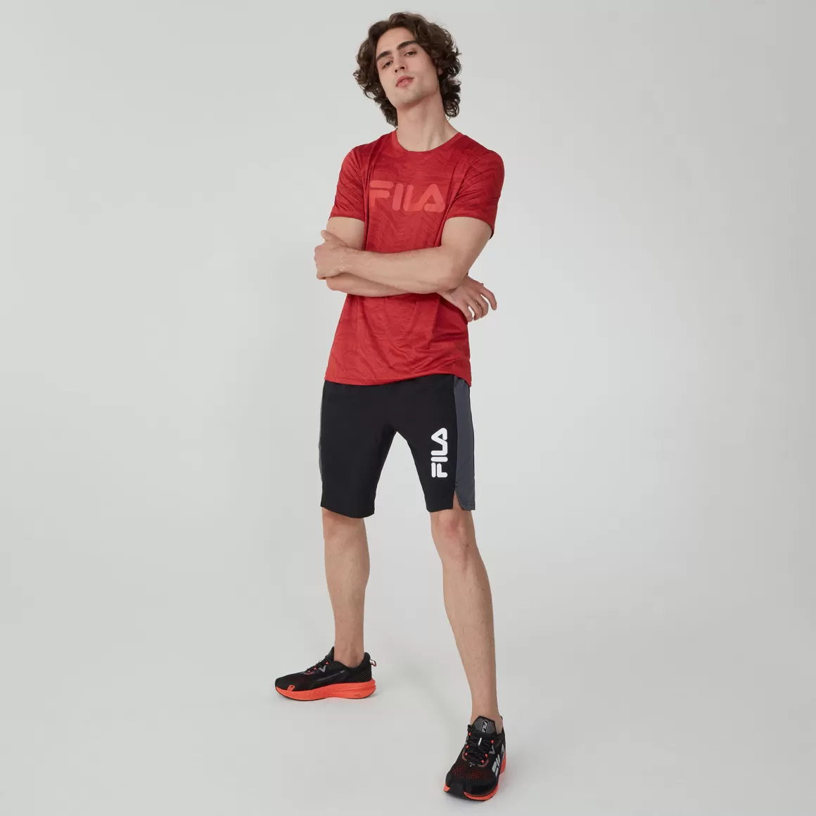 FILA Bermuda Esportiva Masculina Train - 9" Preta e Cinza - * Academia e treino | Academia e treino