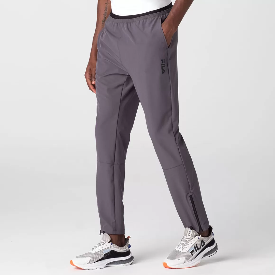 FILA Calça Esportiva Poliéster Masculina Slim Zip Cinza - * Academia e treino | Academia e treino