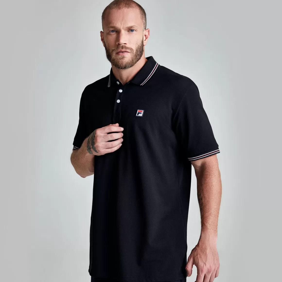 FILA Camisa Polo Preta Premium Pima Masculina - * Polos