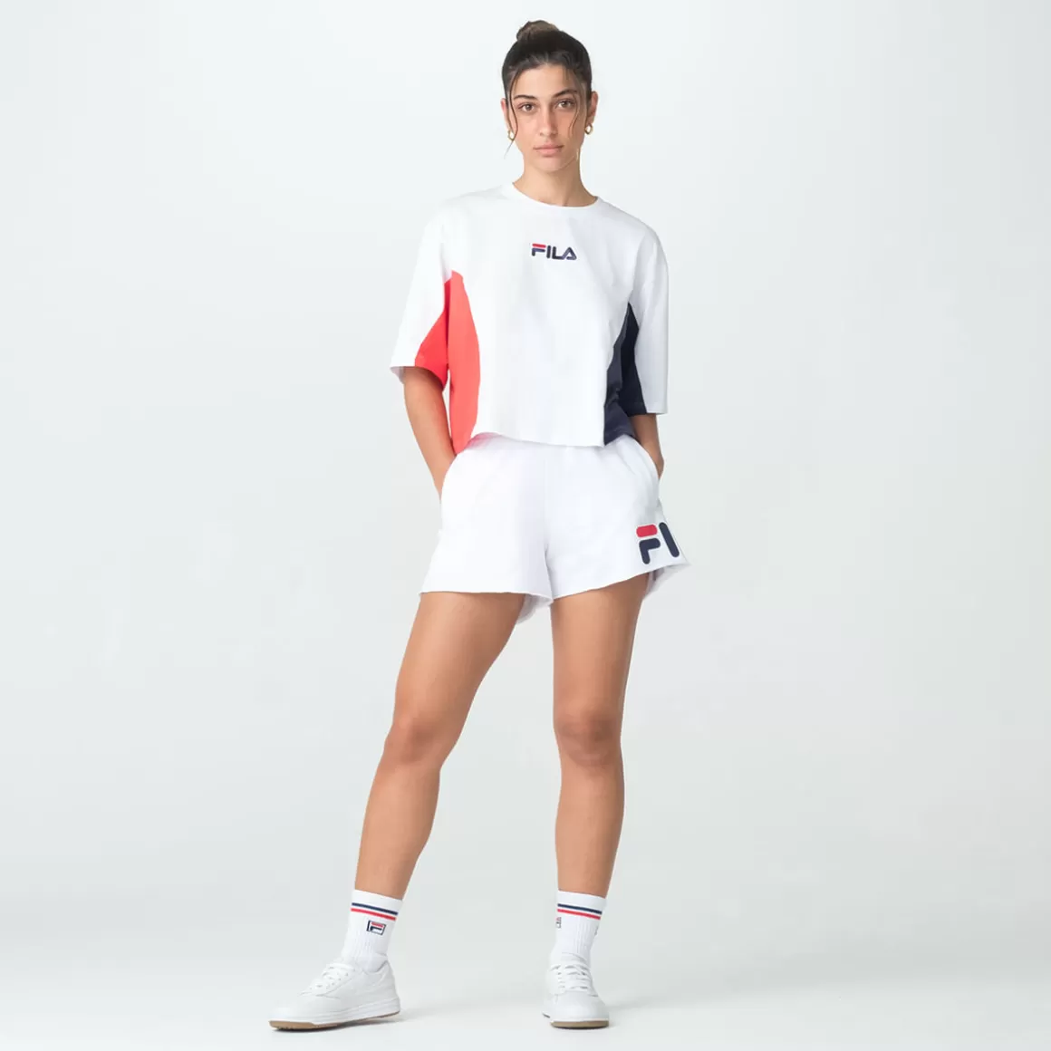FILA Camiseta Casual Feminina Color Block Letter Branca - * Lifestyle | Blusas, camisetas e regatas