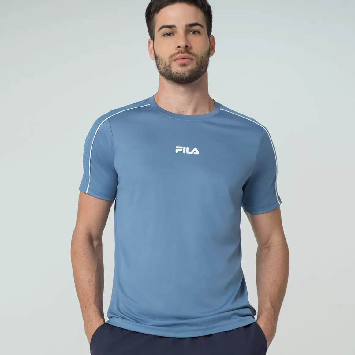 FILA Camiseta de Treino Masculina Linea Eco Azul - * Respirabilidade | Roupas com Proteção UV