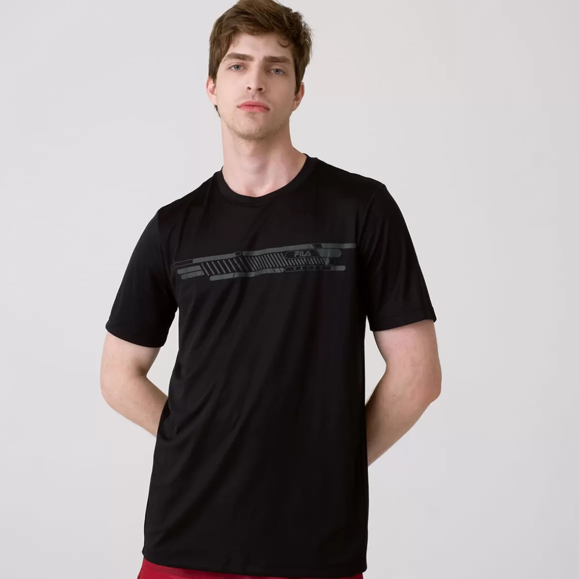 FILA Camiseta Esportiva Masculina Basic Run Print Preta - * Respirabilidade | Roupas com Proteção UV