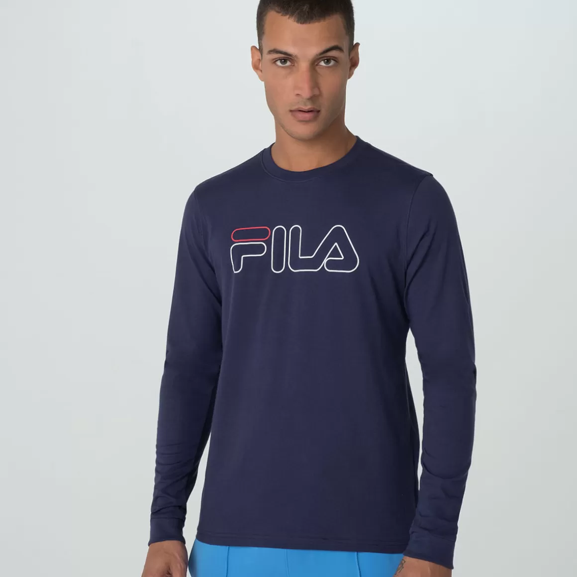 FILA Camiseta Manga Longa Letter Outline Masculina - * Camisetas e regatas