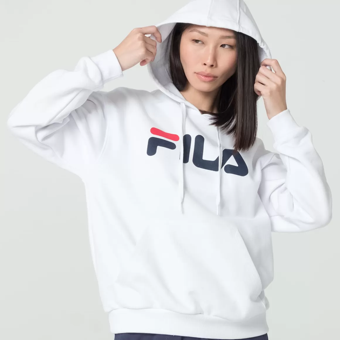 FILA Casaco com Capuz Feminino Comfort Letter II Branco - * Moletons, casacos e jaquetas