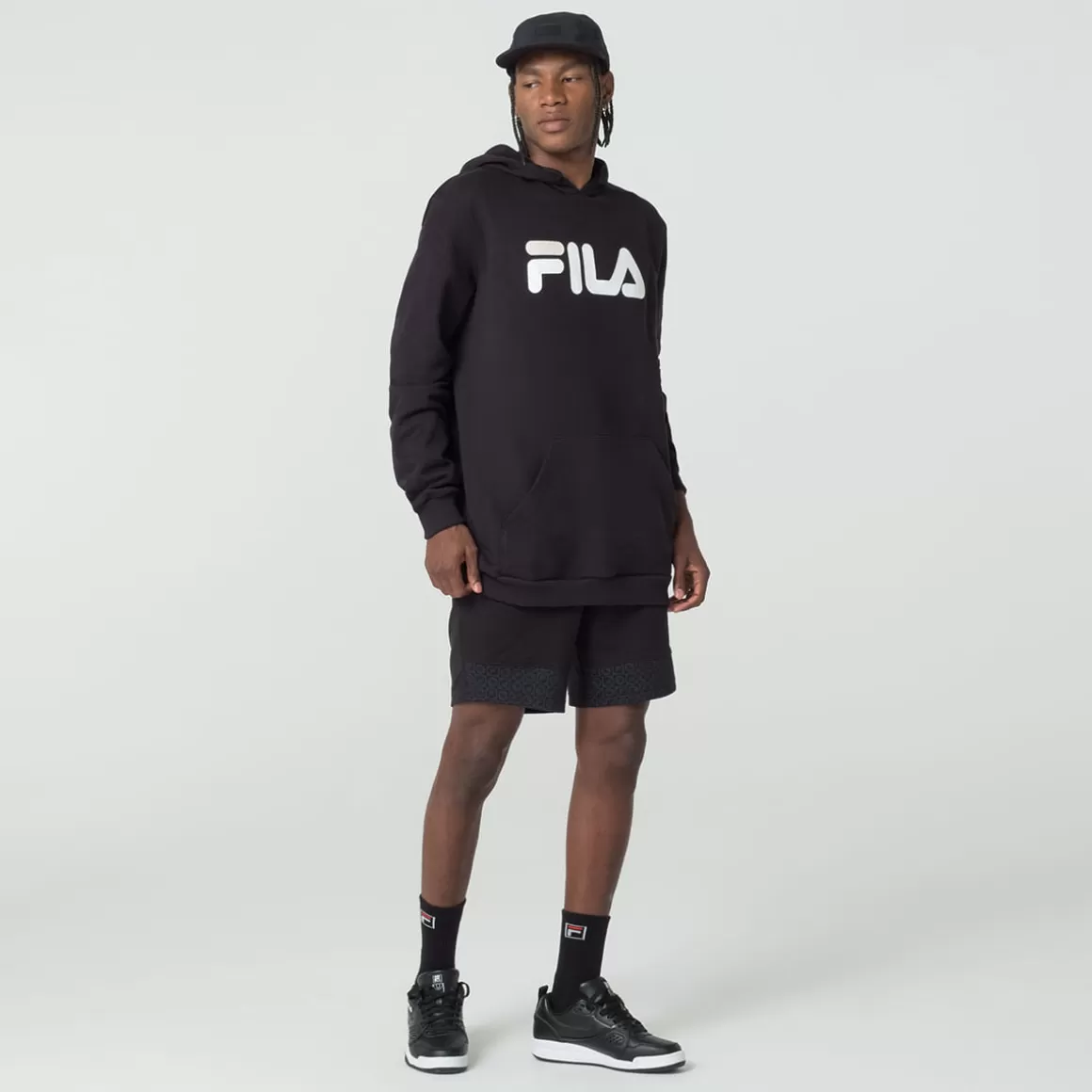 FILA Casaco com Capuz Masculino Comfort Letter II Preto - * Moletons, jaquetas e casacos