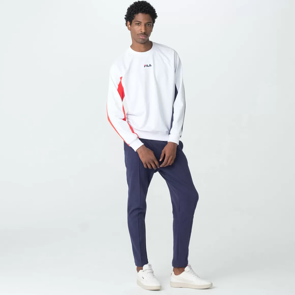 FILA Moletom Casual Masculino Color Block Letter Branco - * Lifestyle | Moletons, jaquetas e casacos