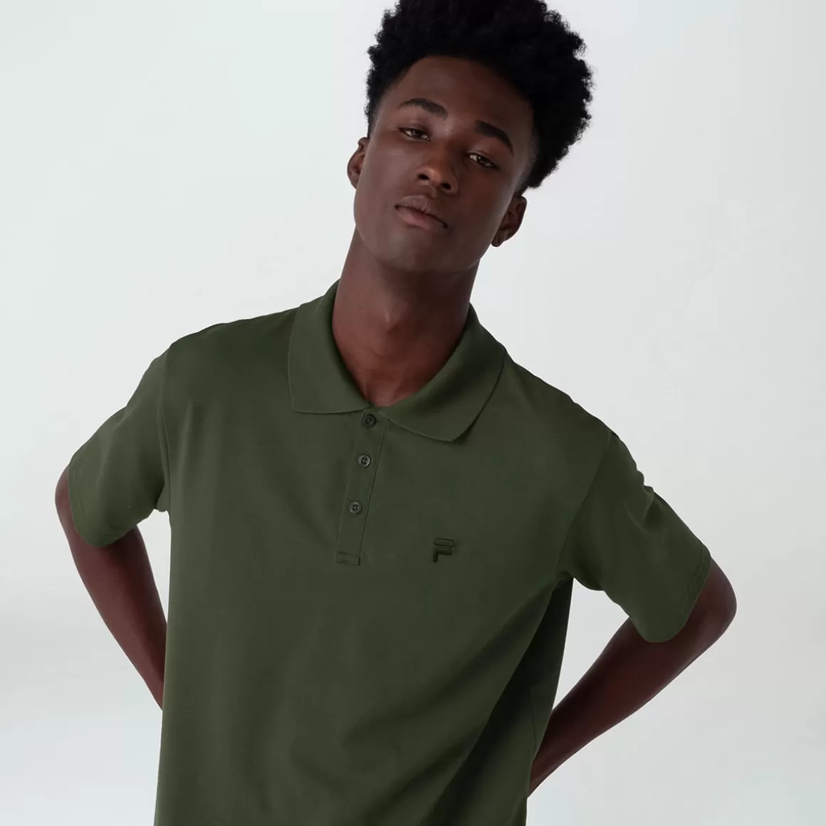 FILA Polo Básica Masculina Basic Letter Verde Oliva - * Polos