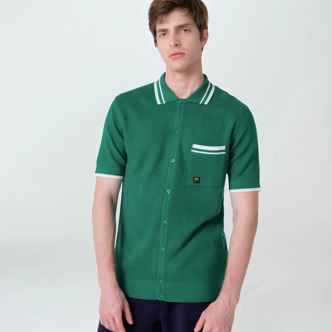 FILA Polo Casual Masculina Ascari Waffle Knitted Verde - * Heritage | Polos