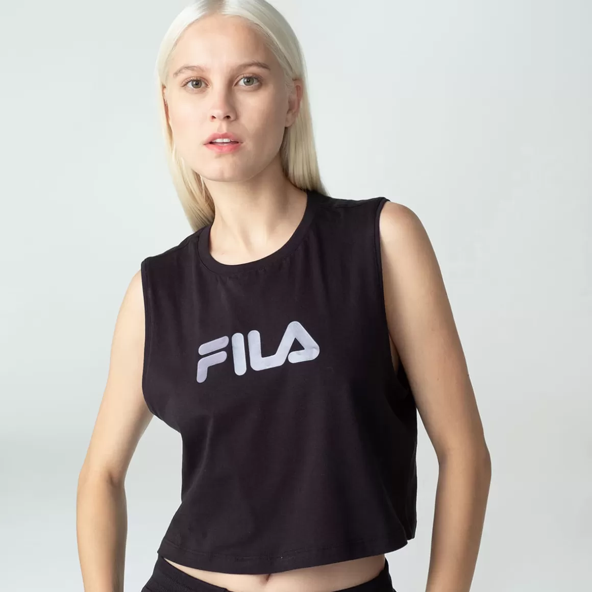 FILA Regata Cropped Feminina Letter II Preta - * Lifestyle | Blusas, camisetas e regatas