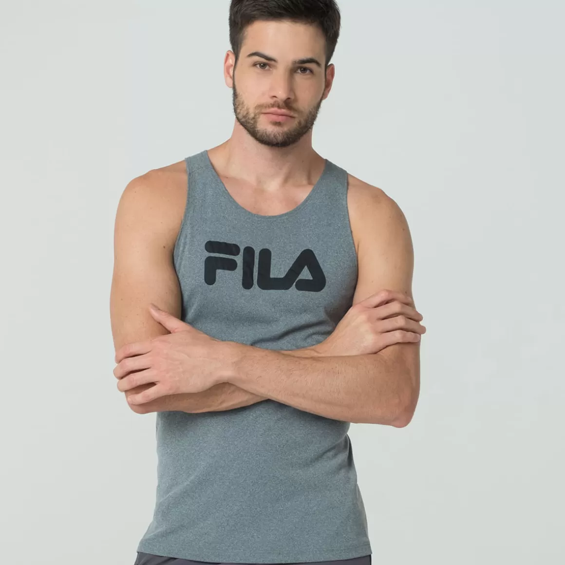 FILA Regata para Treino Masculina Eclipse Cinza - * Roupas com Proteção UV | Academia e treino