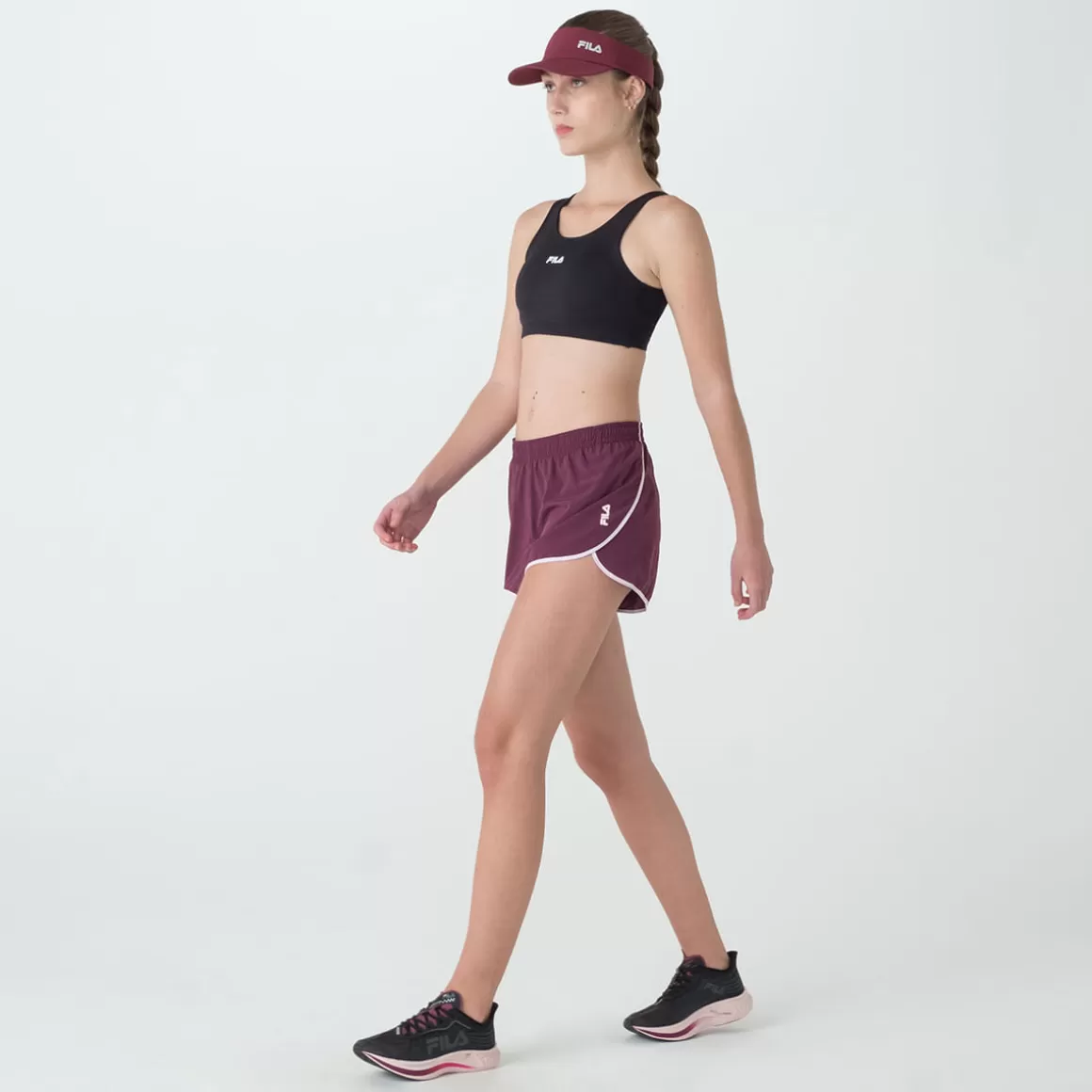 FILA Shorts Esportivo Feminino Double Run II Bordô - * Respirabilidade | Caminhada e corrida